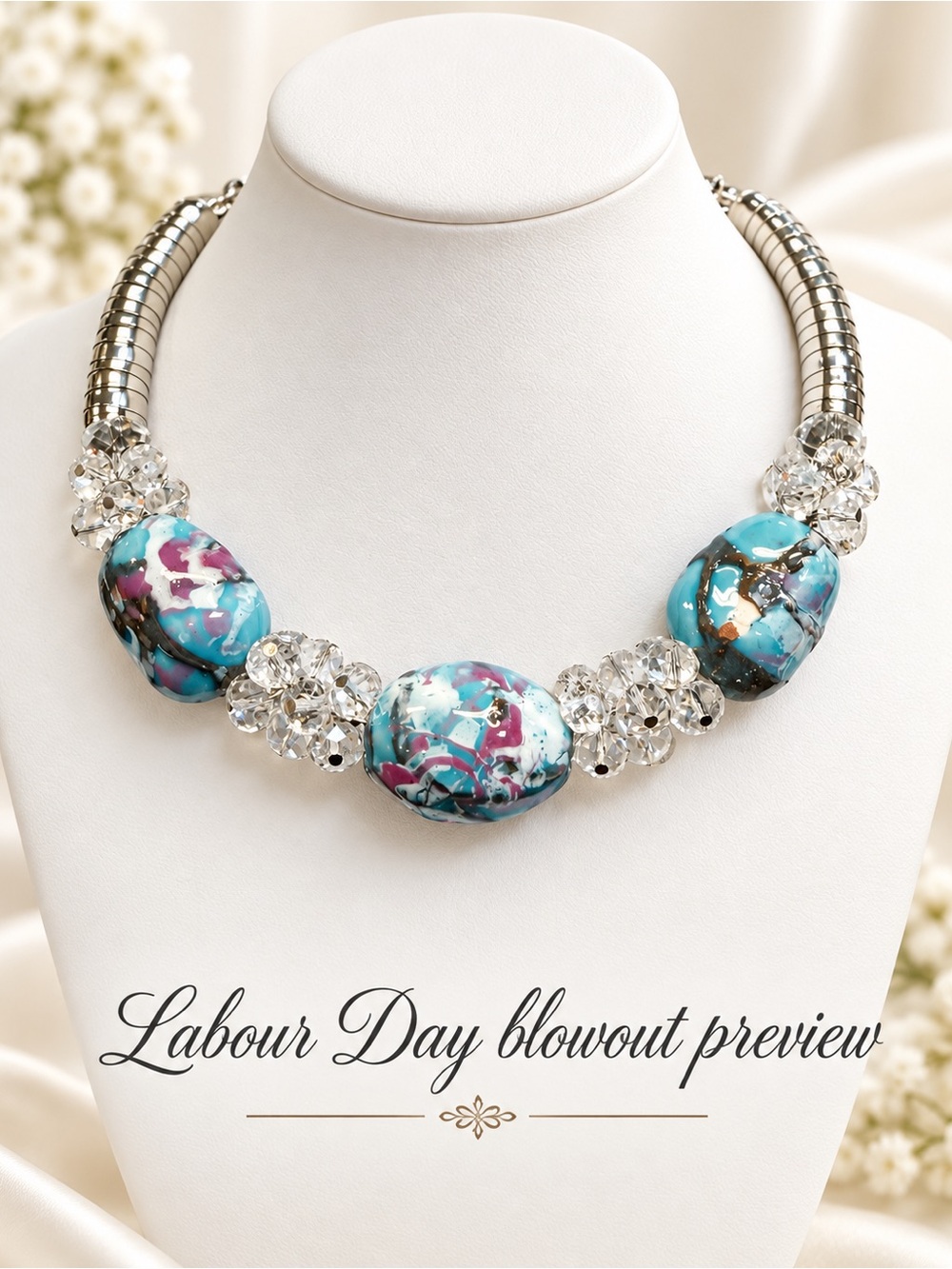 Stunning Blue Resin Statement Necklace